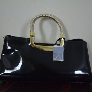 HOXIS Charm Glossy Metal Grip Structured Shoulder Handbag Women Satchel NEW